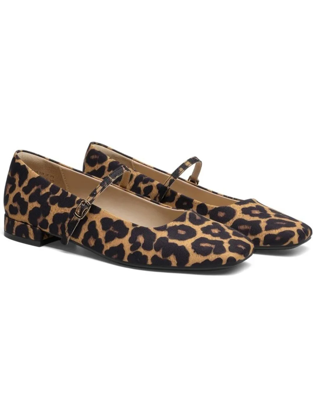 DREAM PAIRS Women's Leopard Faux Leather Square Toe Buckle Flats Low Heel Shoes